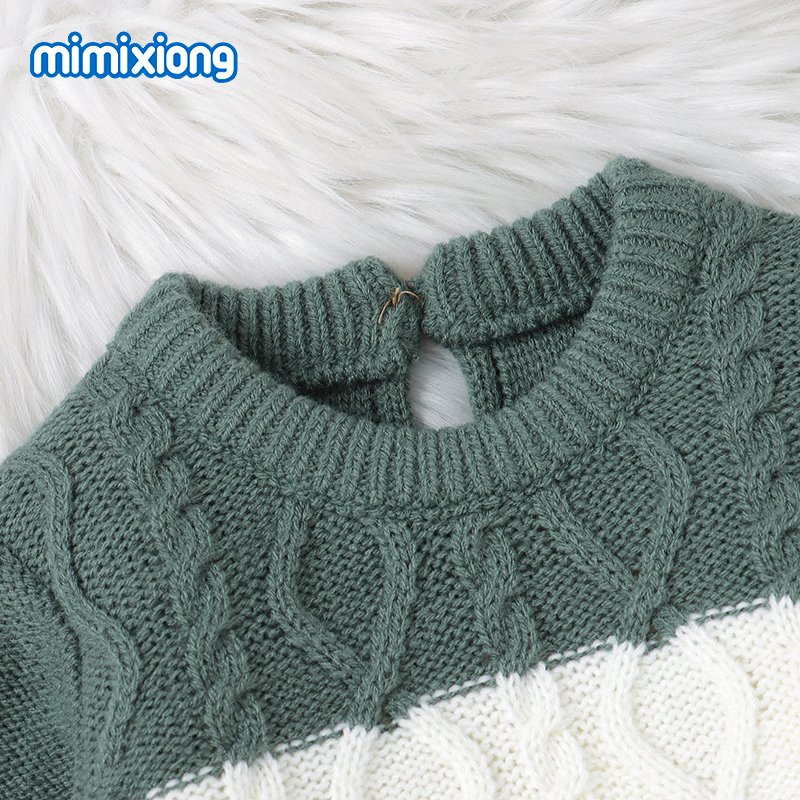 mimixiong New Design Baby Clothing Set Patchwork Knitted Long Sleeve Twist Baby Sweater + Footie Pants Set