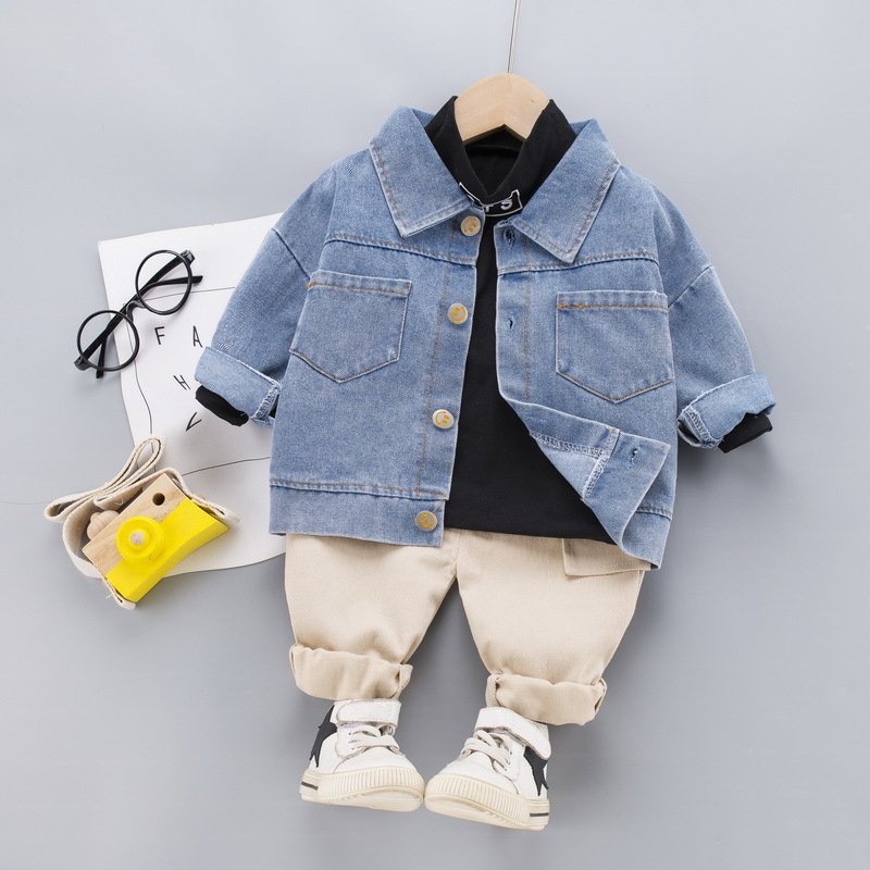 Spring 3PCS Denim Clothes Set for Little Kids Boys Fashion Denim Coat Tracksuit Legging Pants 1~5Y Baby Set Wholesale Clothing