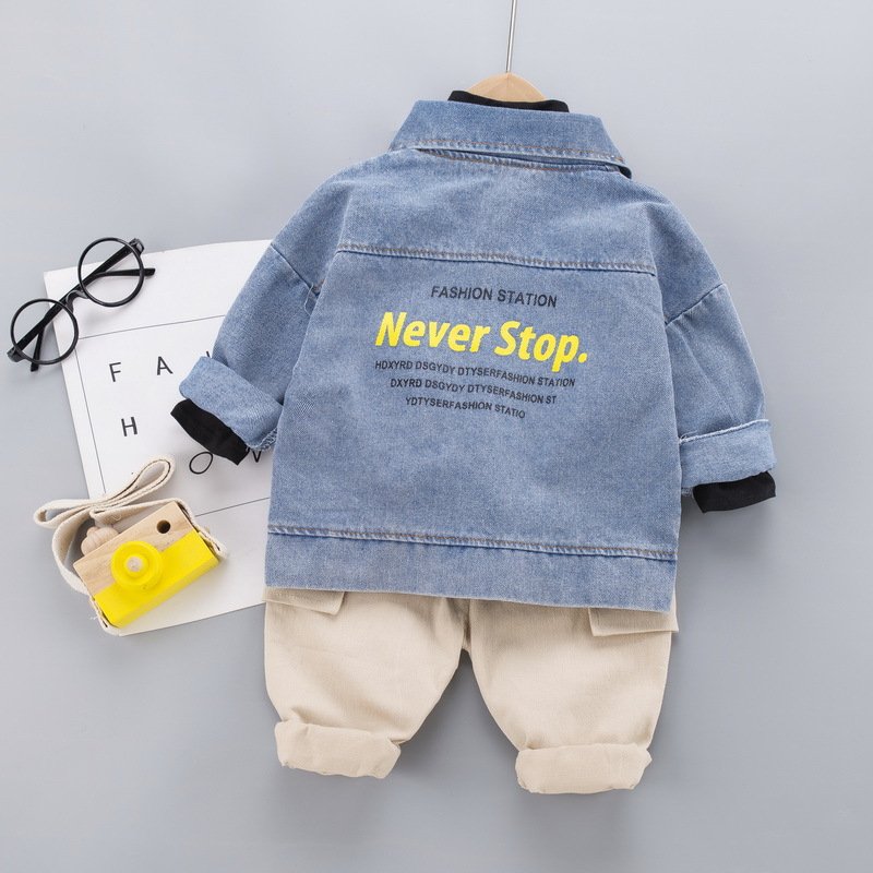Spring 3PCS Denim Clothes Set for Little Kids Boys Fashion Denim Coat Tracksuit Legging Pants 1~5Y Baby Set Wholesale Clothing