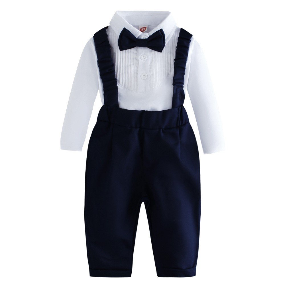 Infant Boy Gentleman Clothes White Shirt Bow Romper and Suspender Pants Birthday Party Toddler Baby Boys Clothing