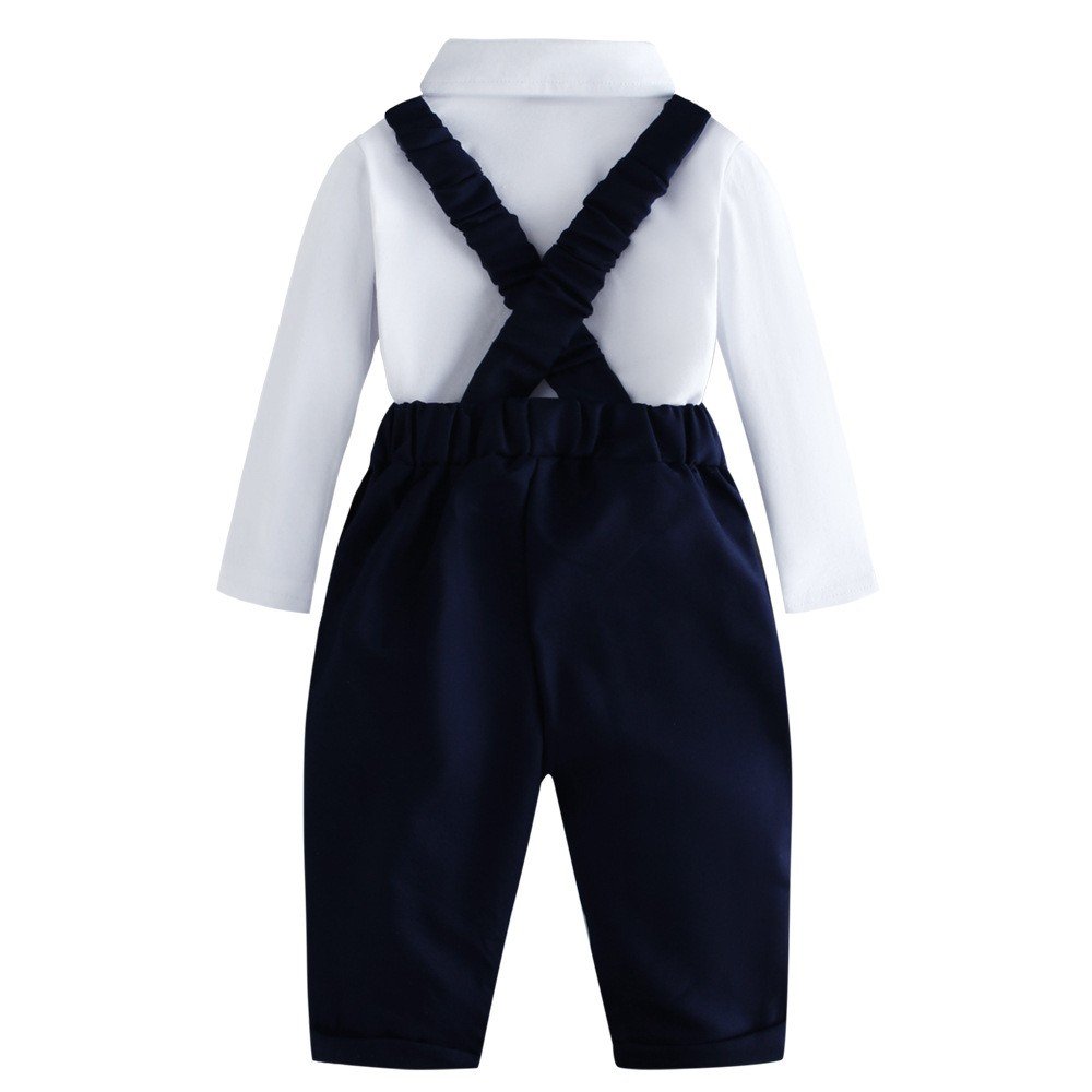Infant Boy Gentleman Clothes White Shirt Bow Romper and Suspender Pants Birthday Party Toddler Baby Boys Clothing