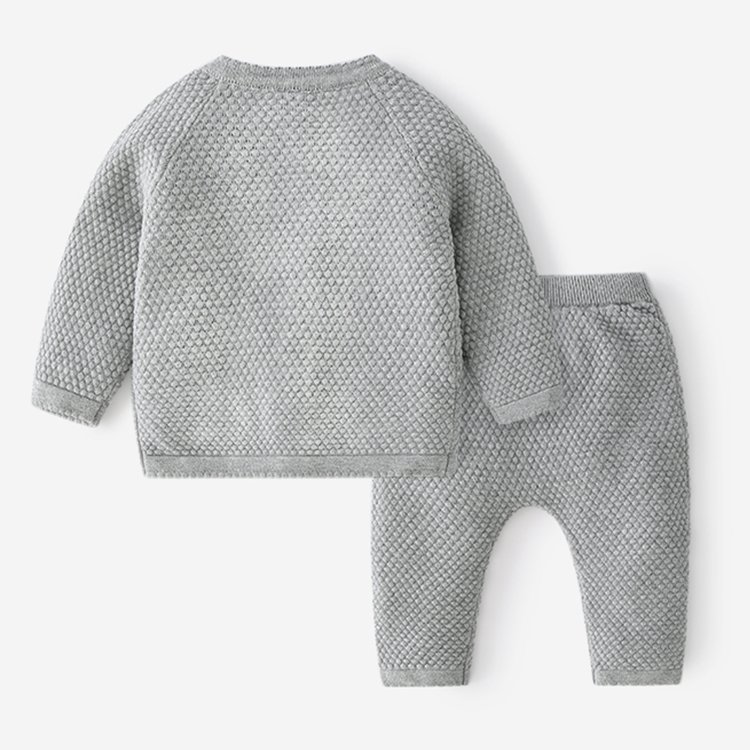 Wholesale Wool Contton Knitted Sweaters Long Sleeve Top And Pants Set Organic Cotton Baby Clothes Sweater Suit