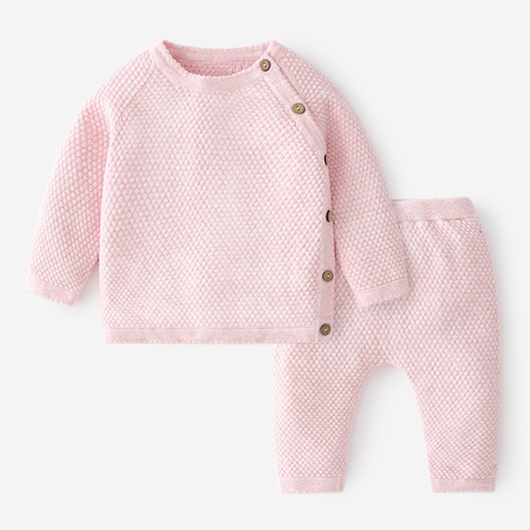 Wholesale Wool Contton Knitted Sweaters Long Sleeve Top And Pants Set Organic Cotton Baby Clothes Sweater Suit