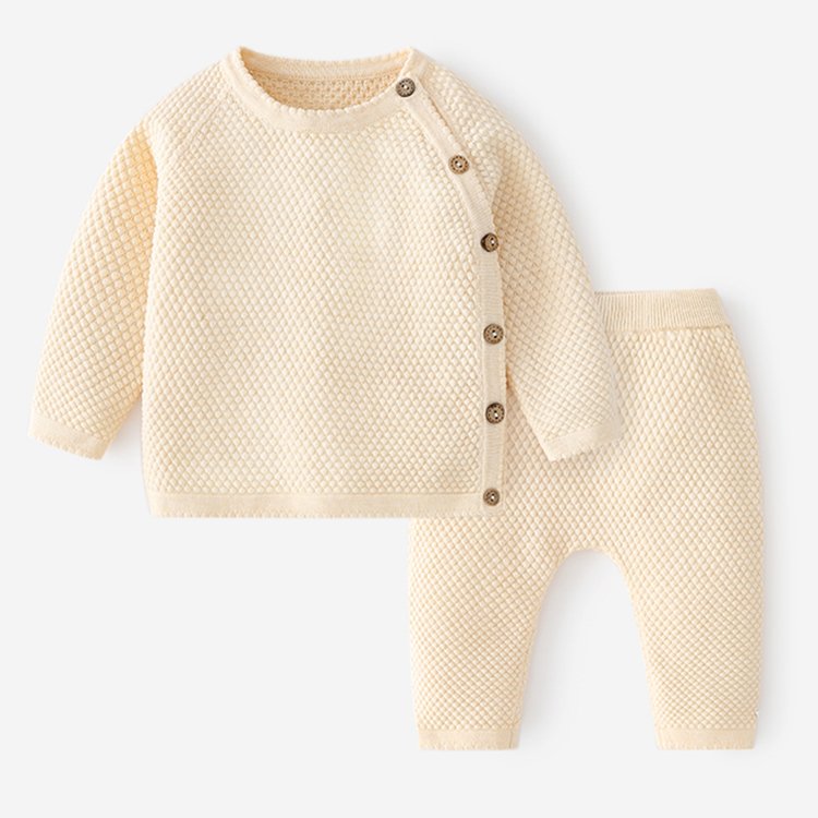 Wholesale Wool Contton Knitted Sweaters Long Sleeve Top And Pants Set Organic Cotton Baby Clothes Sweater Suit