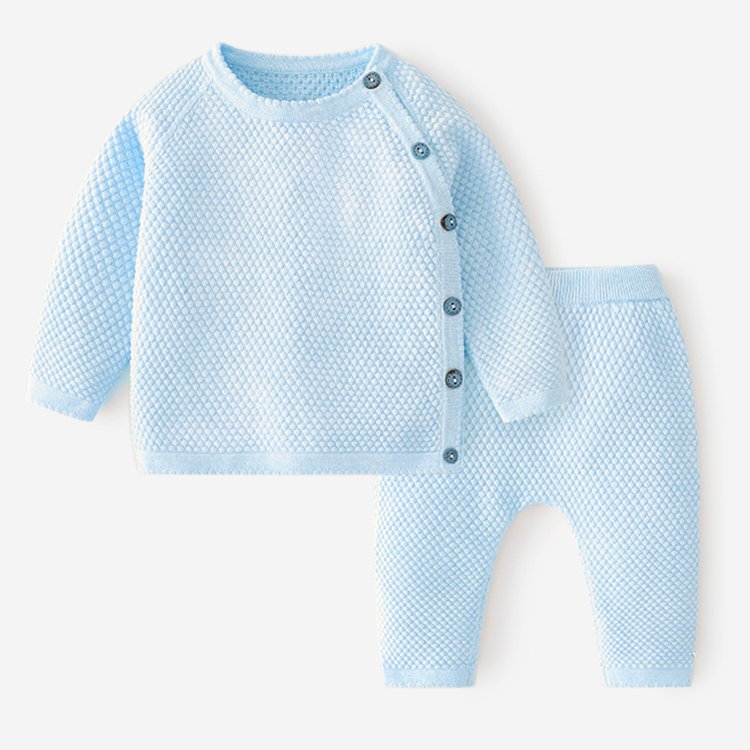 Wholesale Wool Contton Knitted Sweaters Long Sleeve Top And Pants Set Organic Cotton Baby Clothes Sweater Suit