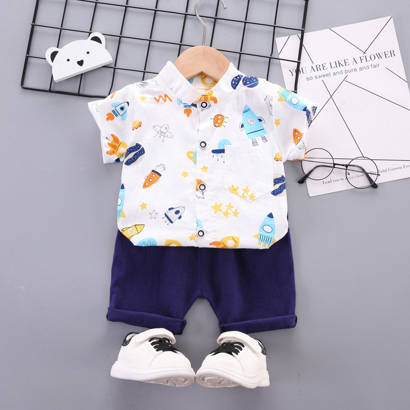 Kids Wear Wholesale Children Clothes Cotton Rocket Spaceship Baby Tracksuit Shorts Set Kid Sweat Suit Toddler Boys Clothing Sets