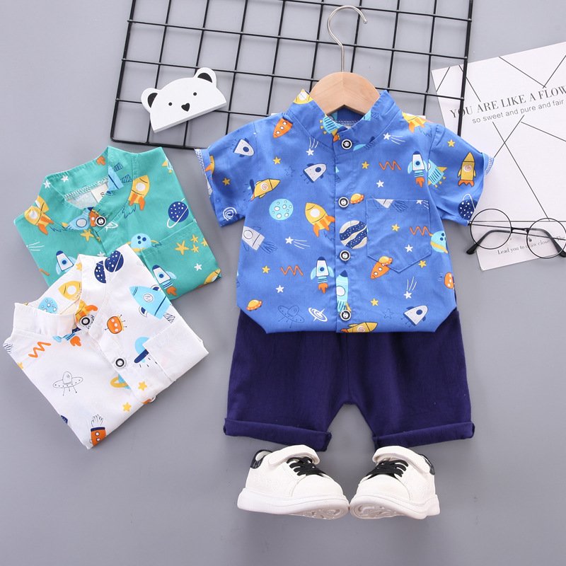 Kids Wear Wholesale Children Clothes Cotton Rocket Spaceship Baby Tracksuit Shorts Set Kid Sweat Suit Toddler Boys Clothing Sets