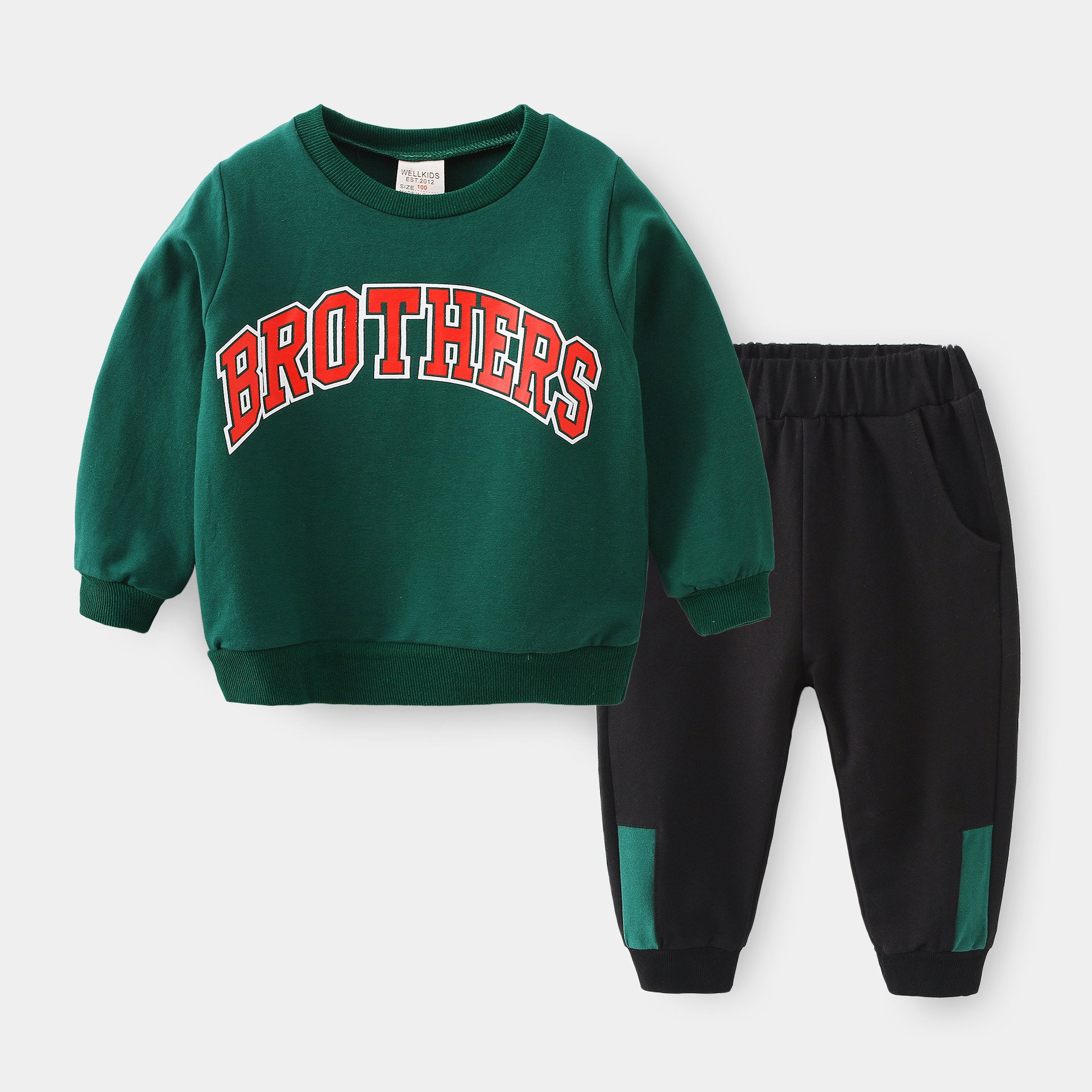 OEM Cotton Teen Boy Clothes Long Jersey Set Sweat Shirt and Pant Set 2pcs Baby Tracksuits Matching Kids Clothing Sweat Suit