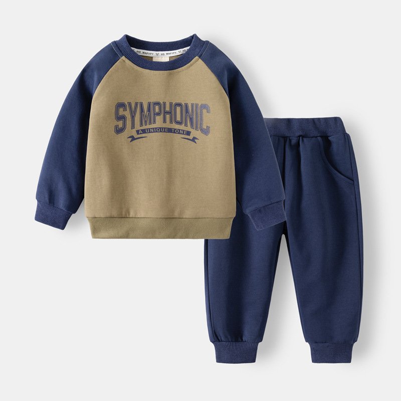 OEM Cotton Teen Boy Clothes Long Jersey Set Sweat Shirt and Pant Set 2pcs Baby Tracksuits Matching Kids Clothing Sweat Suit