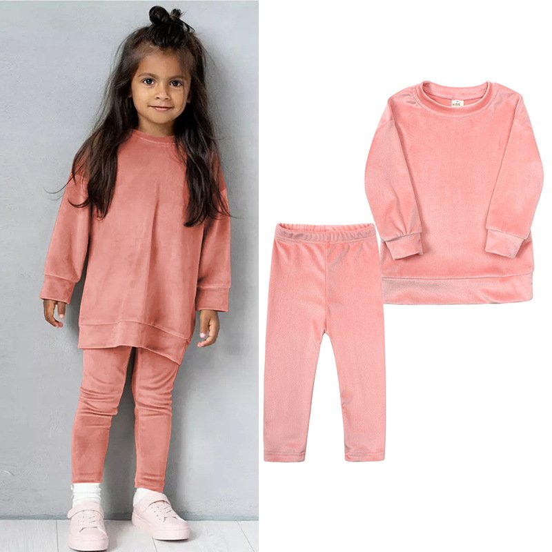 Custom Children'S Clothing Velvet Tracksuits Winter Kids Clothing Set Wholesale Long Sleeve Toddler Girl Clothes For Kids Girls