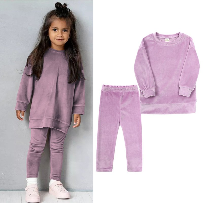 Custom Children'S Clothing Velvet Tracksuits Winter Kids Clothing Set Wholesale Long Sleeve Toddler Girl Clothes For Kids Girls