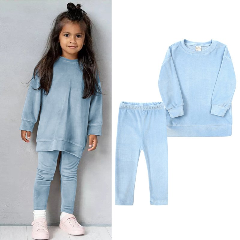 Custom Children'S Clothing Velvet Tracksuits Winter Kids Clothing Set Wholesale Long Sleeve Toddler Girl Clothes For Kids Girls