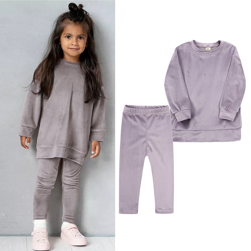 Custom Children'S Clothing Velvet Tracksuits Winter Kids Clothing Set Wholesale Long Sleeve Toddler Girl Clothes For Kids Girls