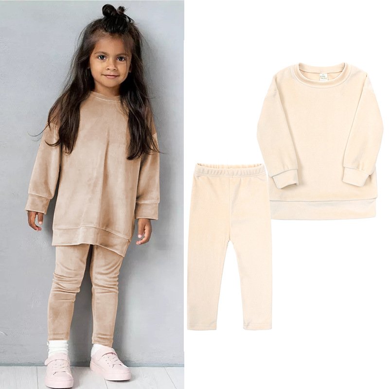 Custom Children'S Clothing Velvet Tracksuits Winter Kids Clothing Set Wholesale Long Sleeve Toddler Girl Clothes For Kids Girls