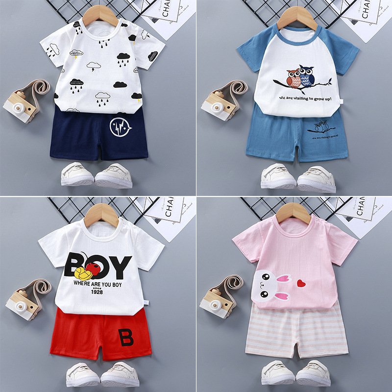 New children's short sleeve T-shirt set summer baby short sleeve set cotton children's clothes