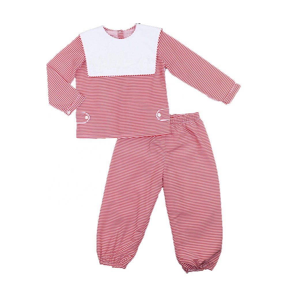 2025 Christmas red stripe square collar child boys clothing sets winter embroidered matching toddler boy pant set