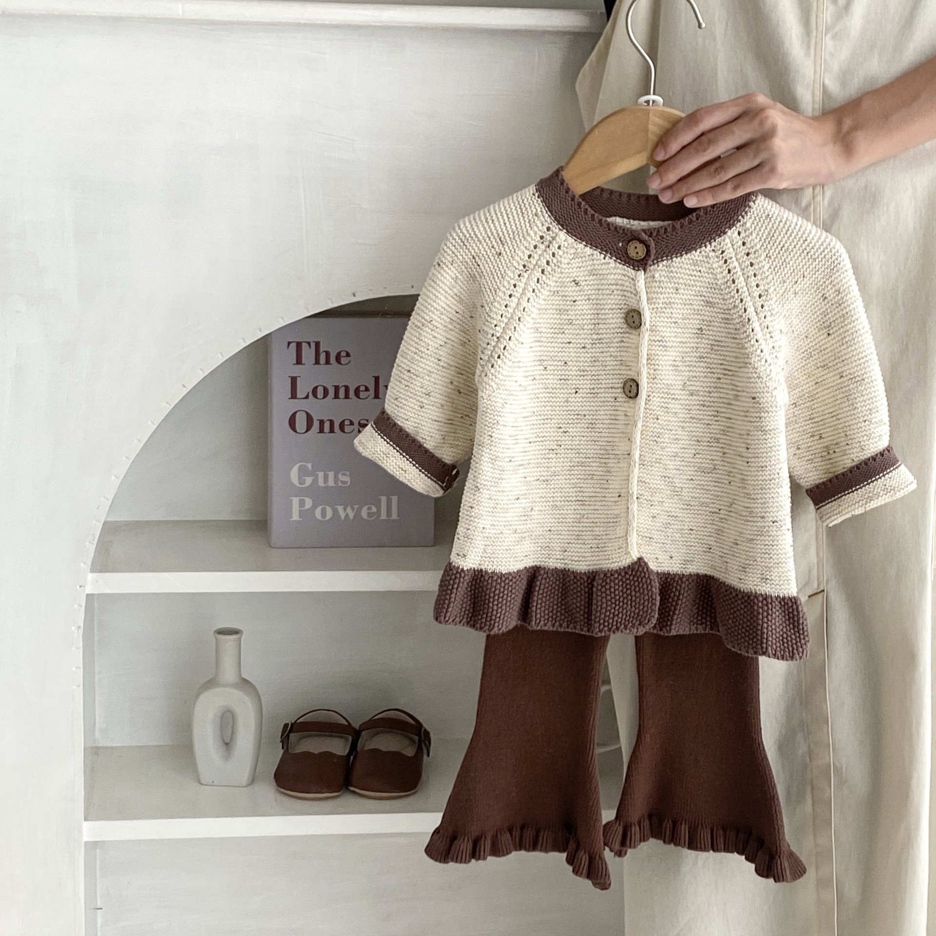 Engepapa Custom Logo Winter Newborn Baby Knit Pant Infant Long Sleeve Knitted Pullover Kids Girl Solid Color Set