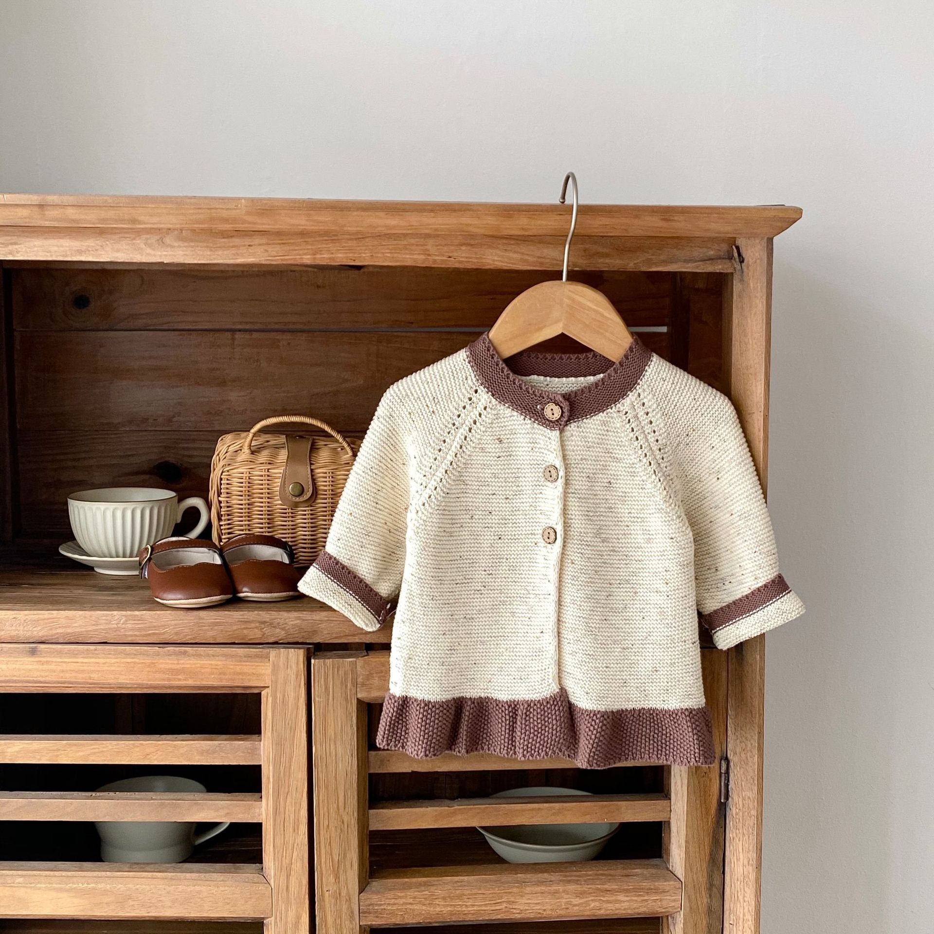 Engepapa Custom Logo Winter Newborn Baby Knit Pant Infant Long Sleeve Knitted Pullover Kids Girl Solid Color Set