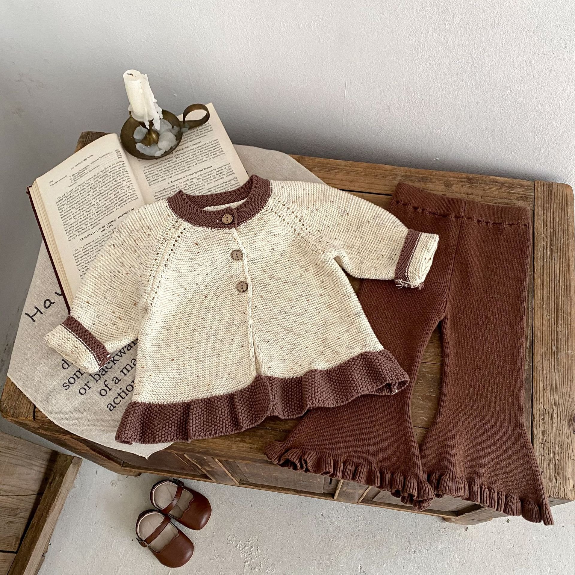 Engepapa Custom Logo Winter Newborn Baby Knit Pant Infant Long Sleeve Knitted Pullover Kids Girl Solid Color Set