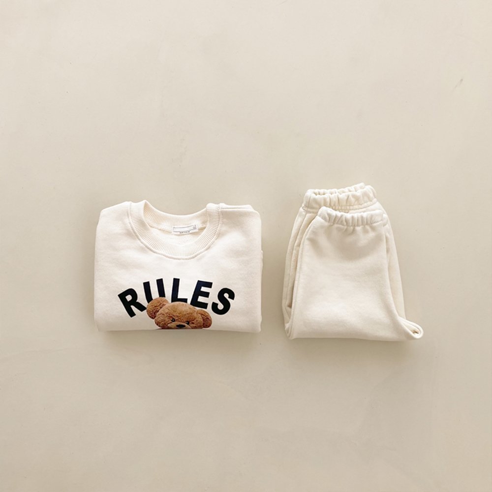 Korean 1-4Y Boys Outfit Set Toddler Girls Clothes Set Fashion Sweatshirt Tops +White Pants Spring Cartoon Bear Kids Clothes Suit