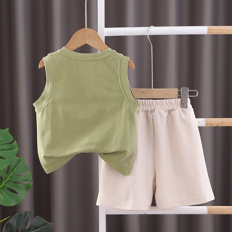 Children's Cartoon Print Sleeveless Round Neck T-shirt Sports Two-piece Summer New Boys' Vest Set
