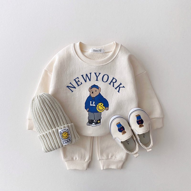 Baby Boy Girl Clothing Sets Children Bear Pullover Sweatshirts Simple Solid Cotton Sports Pants 2pc Kids Clothes