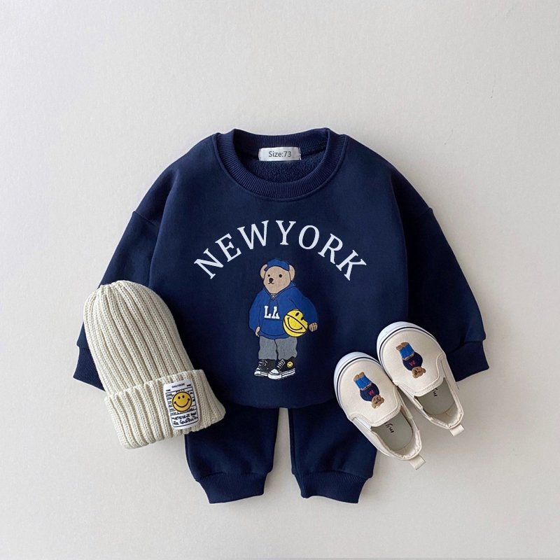 Baby Boy Girl Clothing Sets Children Bear Pullover Sweatshirts Simple Solid Cotton Sports Pants 2pc Kids Clothes