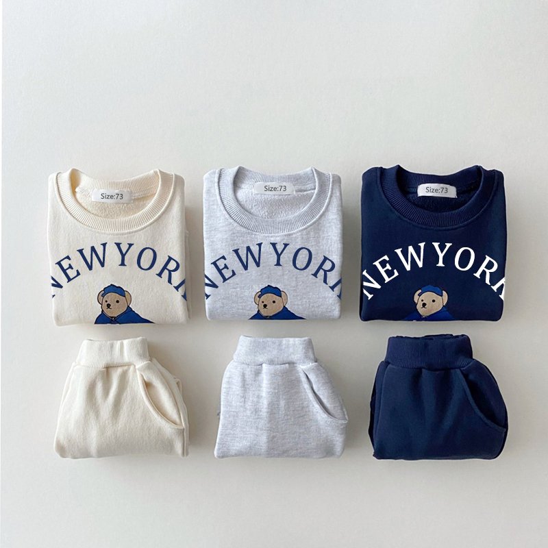 Baby Boy Girl Clothing Sets Children Bear Pullover Sweatshirts Simple Solid Cotton Sports Pants 2pc Kids Clothes