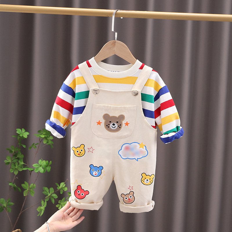 Baby Clothes Suit Spring and Autumn Stripe Casual Tracksuits Bear Rainbow Striped Outfits Cartoon Bear Boys Clothing Sets