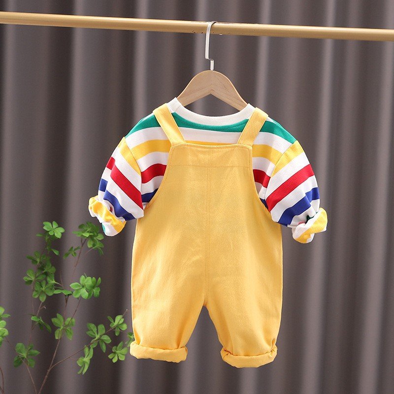 Baby Clothes Suit Spring and Autumn Stripe Casual Tracksuits Bear Rainbow Striped Outfits Cartoon Bear Boys Clothing Sets