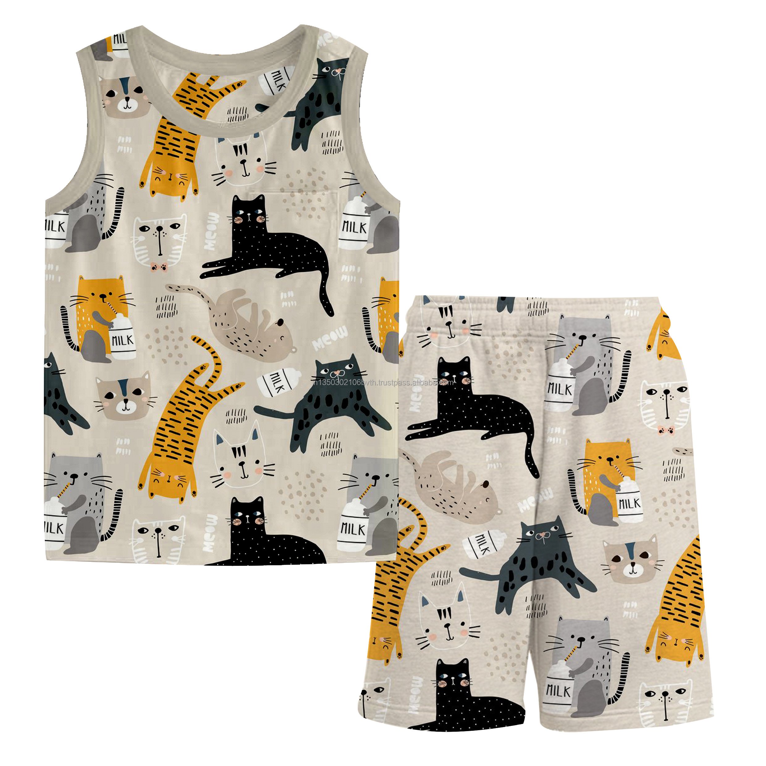 Designer Cute Pajama Set for Boys and Girls Wholesale Clothing for Summer Winter Sleepwear Plain Print Patterns at Cheap Price
