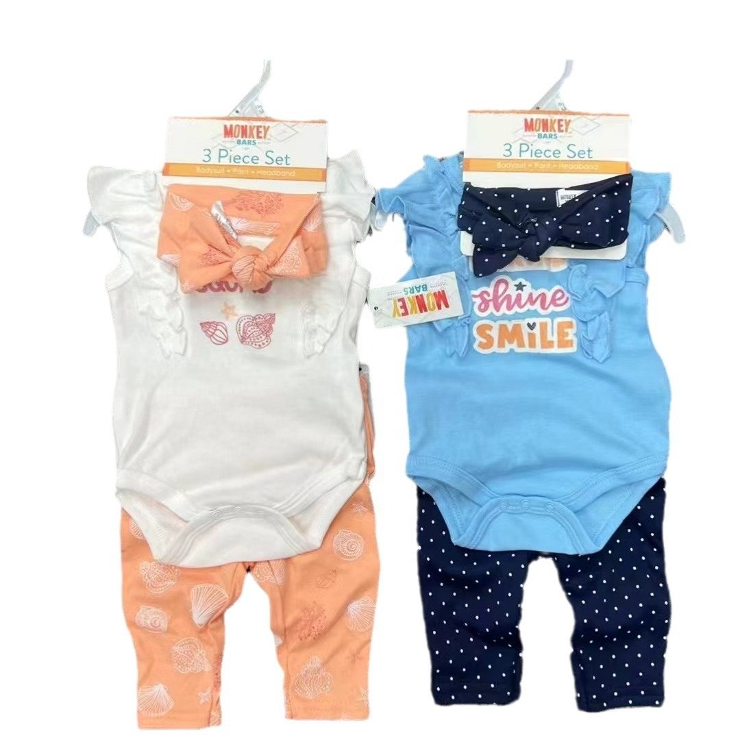 Popular french knot kids clothing custom duck printing wild duck embroidery toddler boy clothing set Boys Three Piece Set
