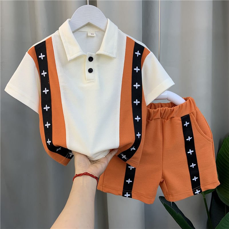 New style teen boys summer polo shirt set short sleeve printed T-shirt with shorts 2 pcs clothing set