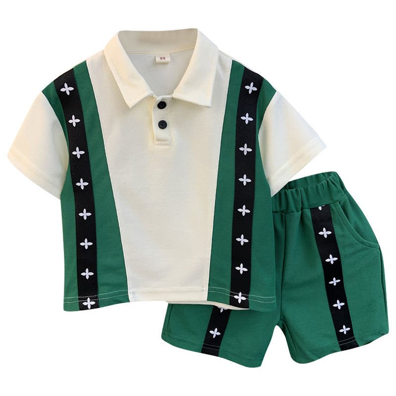 New style teen boys summer polo shirt set short sleeve printed T-shirt with shorts 2 pcs clothing set