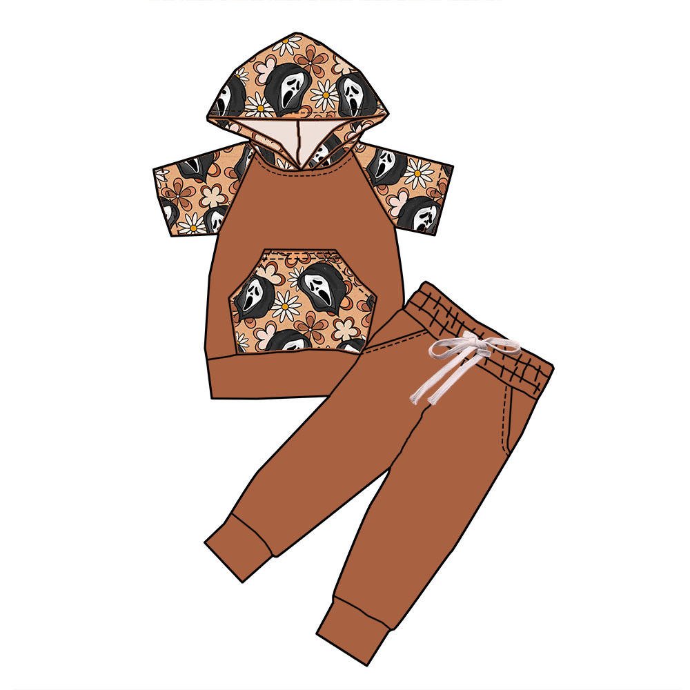 2024 New Arrive Halloween Style Print Short-Sleeved Hoodie Boys Shorts Hoodie 2-Piece Set