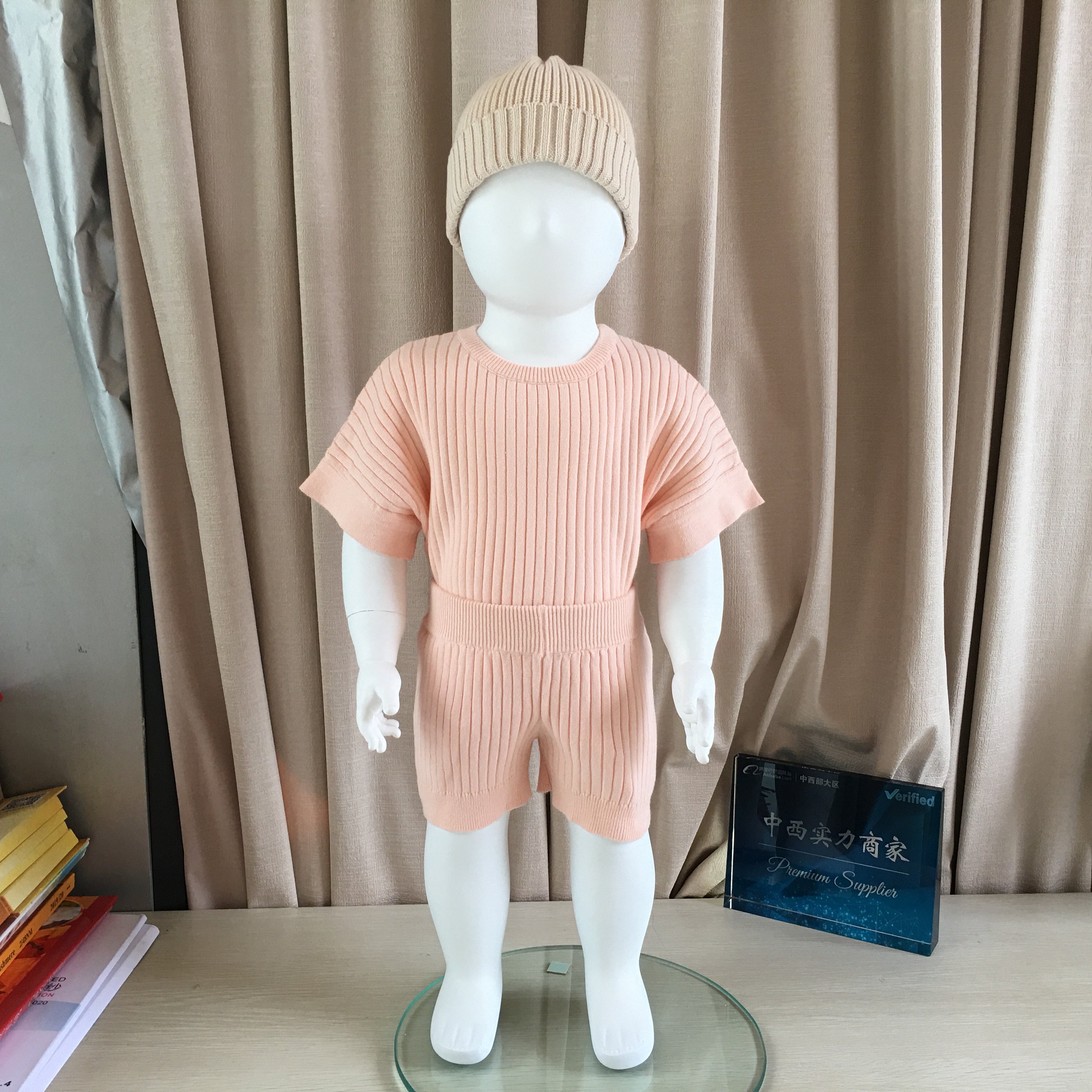Organic cotton Speckle cotton Knitted boys' summer shirt T-shirt shorts set for kids girls.