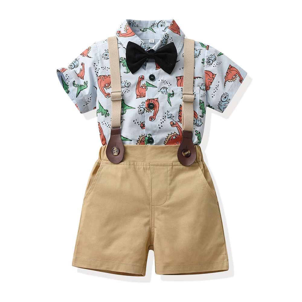 Kids Fashion Short Sleeve Dinosaur Print T Shirt and Shorts Set Children Clothing Summer Boy Clothing Sets Toddler Boys Clothes