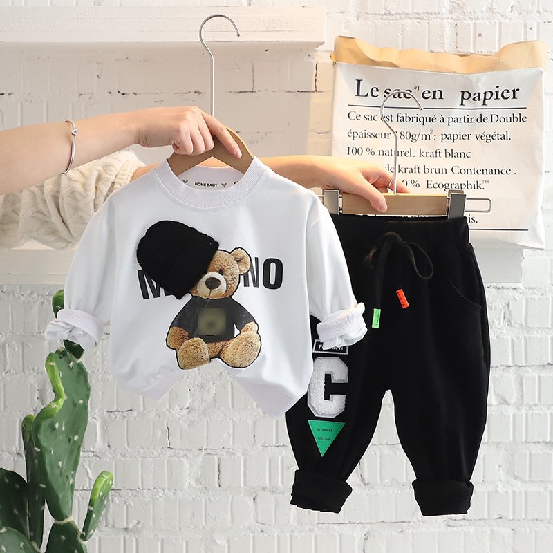 Baby Set Boys Sweaters Autumn Solid 2pcs Boy Clothing Sets 1-6T Handsome Long Sleeve Cartoon Bear Pants Toddler's Boys Suit