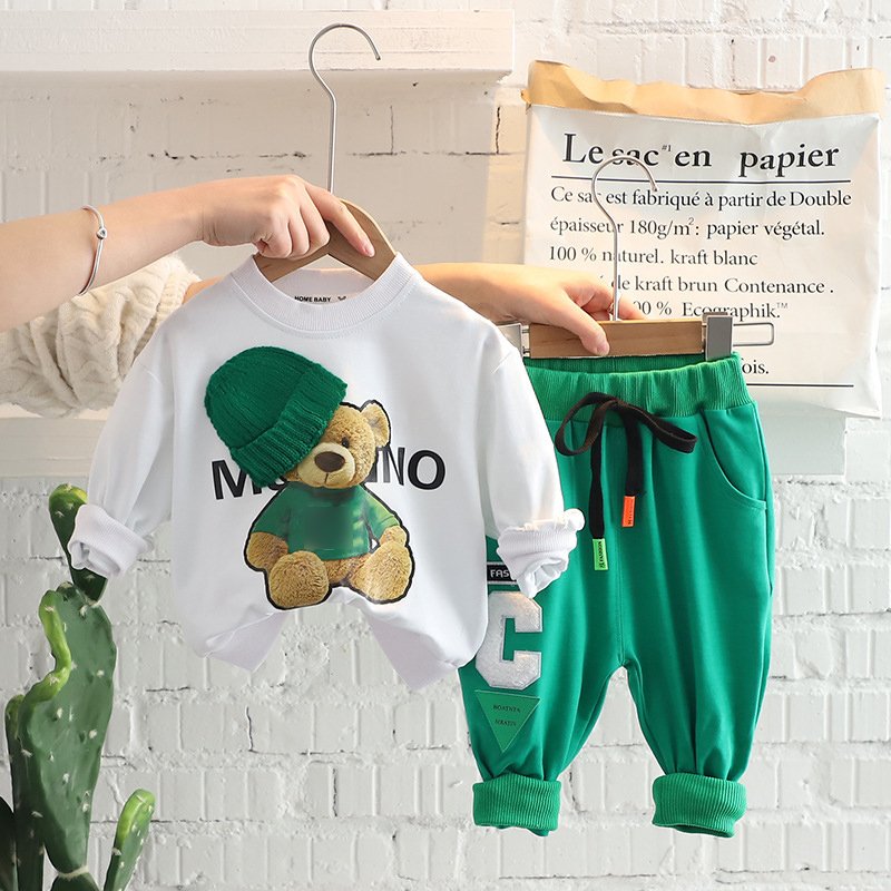 Baby Set Boys Sweaters Autumn Solid 2pcs Boy Clothing Sets 1-6T Handsome Long Sleeve Cartoon Bear Pants Toddler's Boys Suit