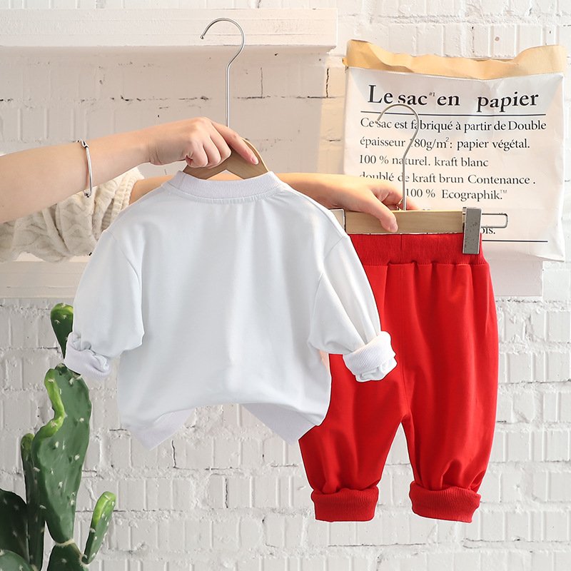 Baby Set Boys Sweaters Autumn Solid 2pcs Boy Clothing Sets 1-6T Handsome Long Sleeve Cartoon Bear Pants Toddler's Boys Suit