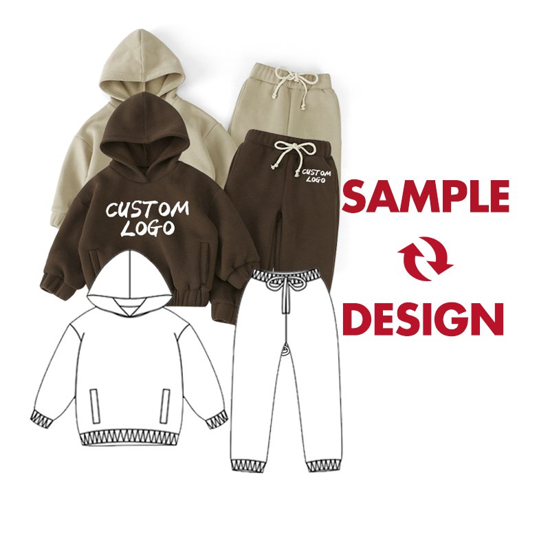 Wholesale Winter Hoodie Kids Newborn Baby Fleece Fabric Long Sleeve Boys Suits Children's Sweatsuit Set