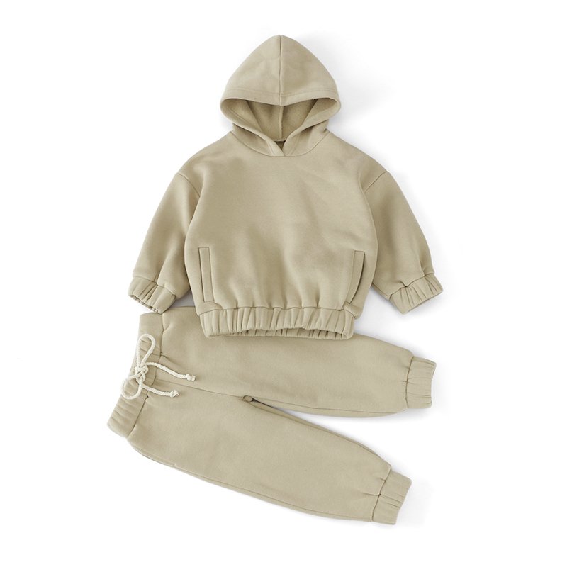 Wholesale Winter Hoodie Kids Newborn Baby Fleece Fabric Long Sleeve Boys Suits Children's Sweatsuit Set