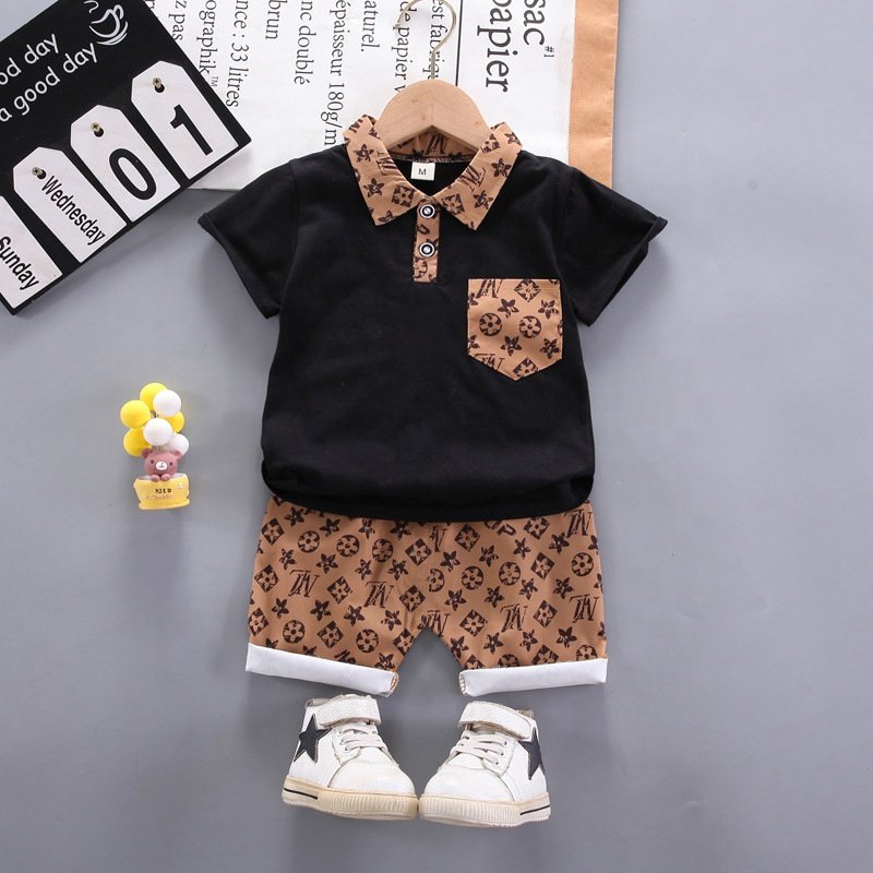 Children's Clothing Summer Infants and Young Children Children's Cartoon Casual 2-Piece Short -Sleeved Shorts Set POLO Shirt