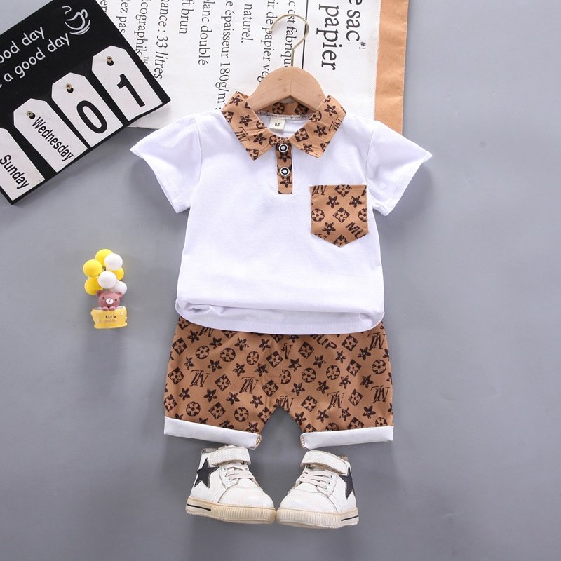Children's Clothing Summer Infants and Young Children Children's Cartoon Casual 2-Piece Short -Sleeved Shorts Set POLO Shirt