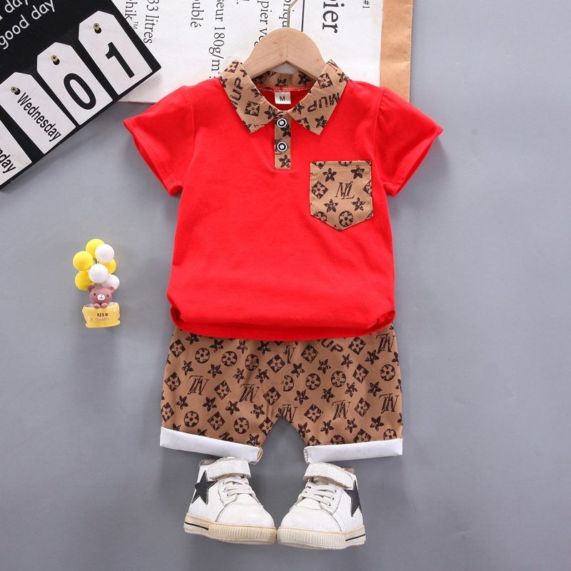 Children's Clothing Summer Infants and Young Children Children's Cartoon Casual 2-Piece Short -Sleeved Shorts Set POLO Shirt