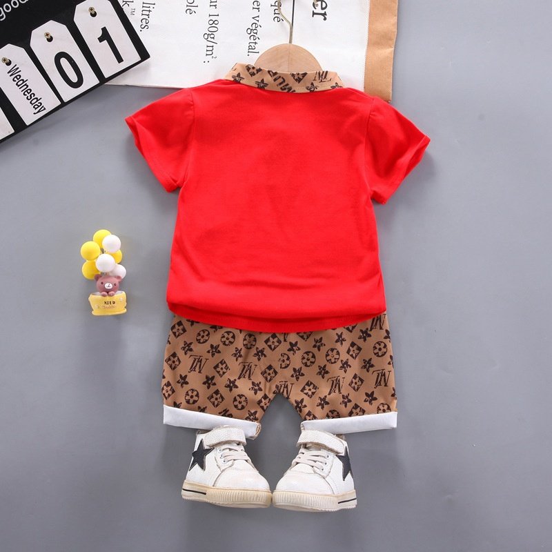 Children's Clothing Summer Infants and Young Children Children's Cartoon Casual 2-Piece Short -Sleeved Shorts Set POLO Shirt