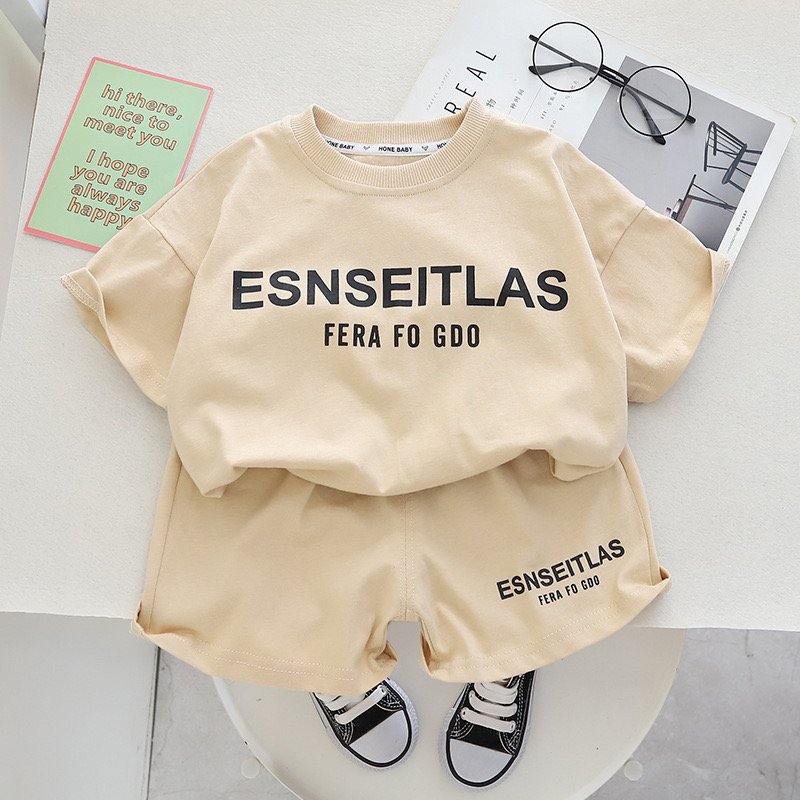 Summer New Hot Selling Boys essential letter Print Casual Fashion Round Neck 100% Cotton kids Clothing Sets
