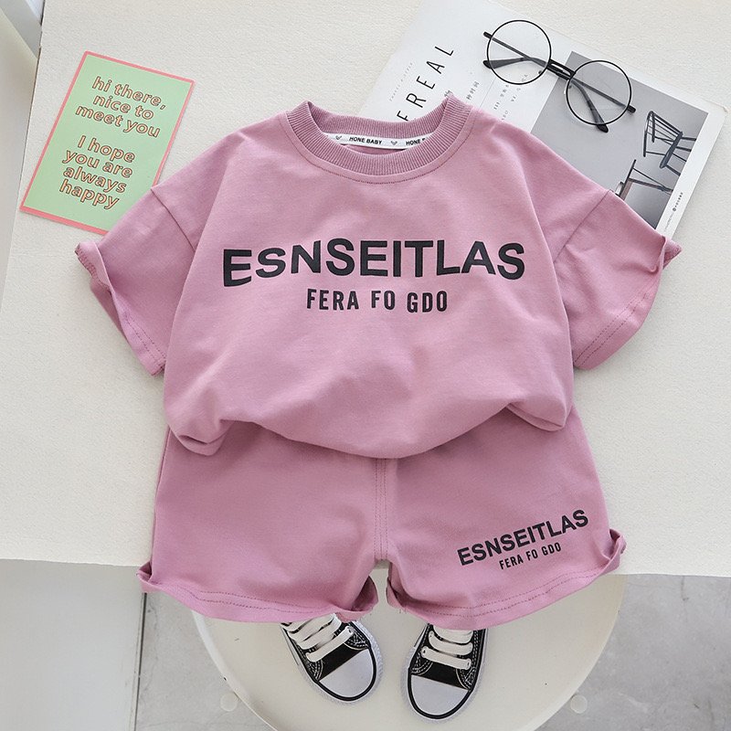 Summer New Hot Selling Boys essential letter Print Casual Fashion Round Neck 100% Cotton kids Clothing Sets