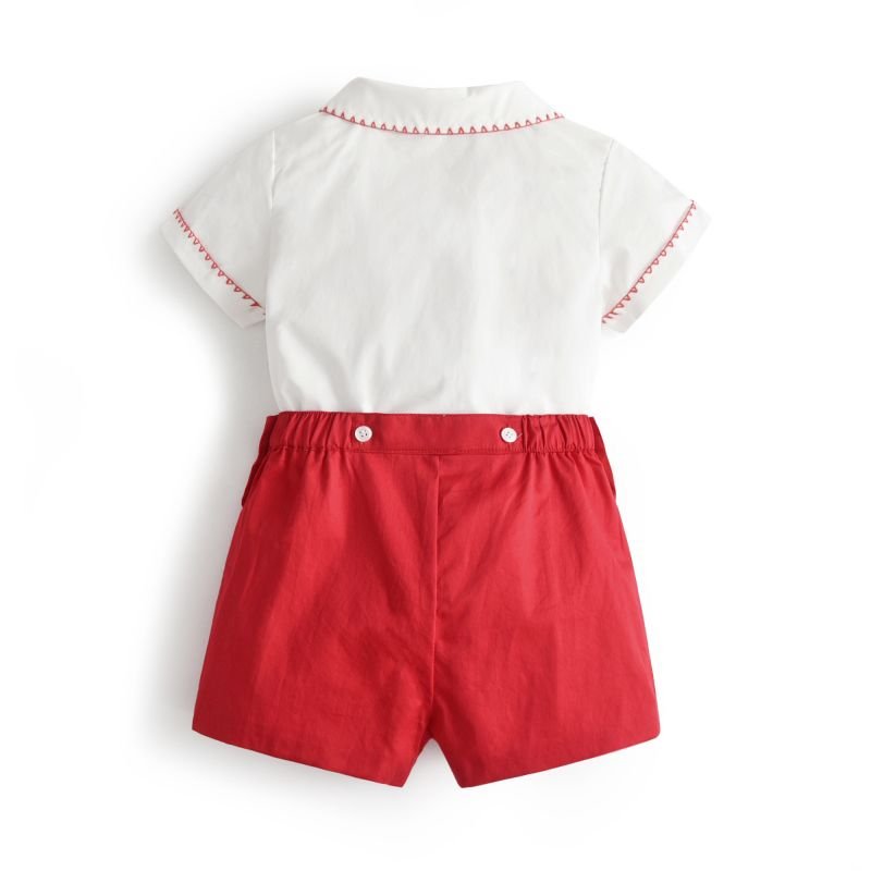Summer Boutique Baby Boy Clothes Suit Hand Made Smocked Shirt Short Pants Children Birthday Prince Outfits Kids Clothing Set