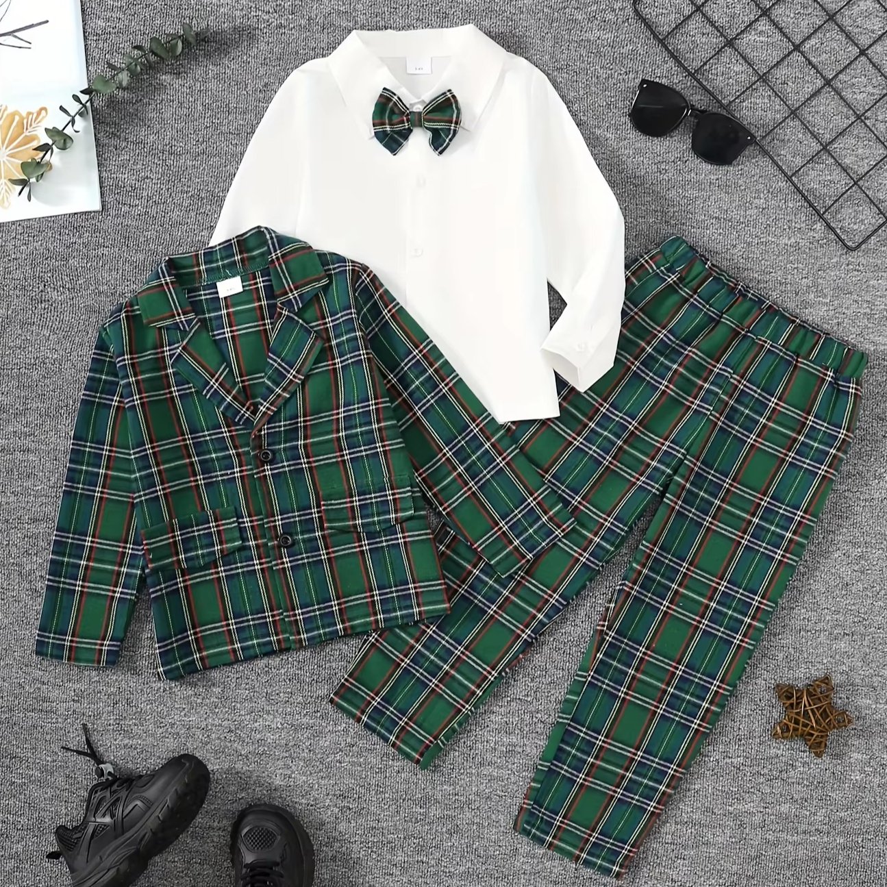 Youth Boys Suit Children'S Boys Green Clothing Set Boys 3 Piece Sets Clothing